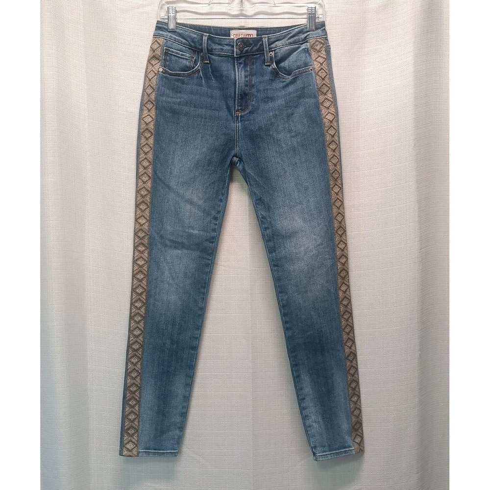 Driftwood Jackie High Rise Skinny Jeans Women's Size 27 Denim Embroidered Sides